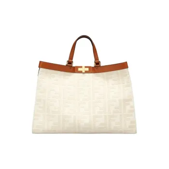 FENDI Peekaboo Canvas With Leather Tote Bag Shopping Bag Shoulder Bag Handbag Medium Size Women's White