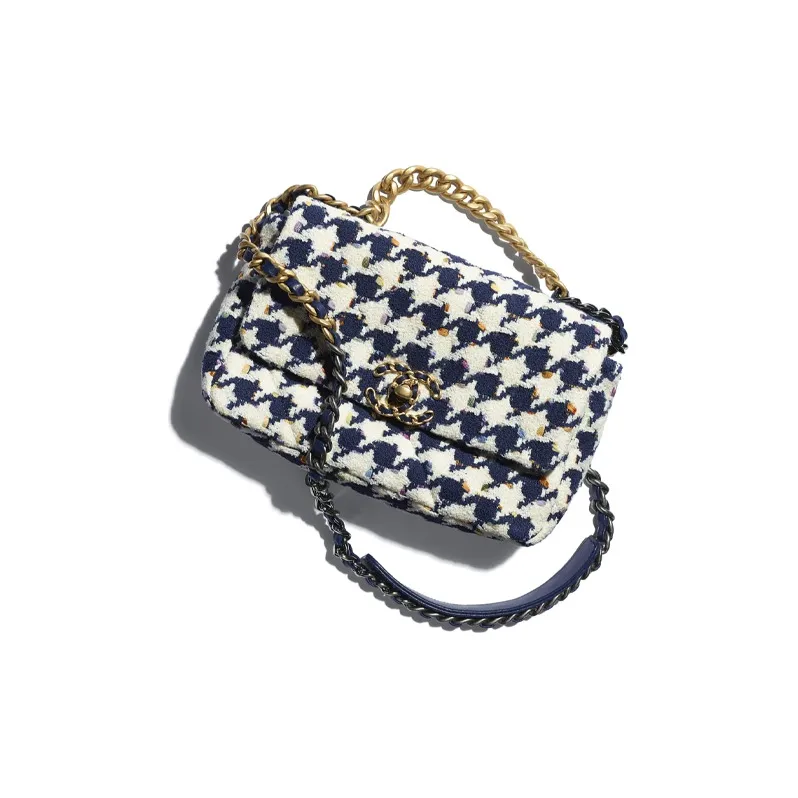 CHANEL 19Bag Fabric Flap Bag, Shoulder Bag, Crossbody Bag Trumpets Women's Ivory/Marine Blue/Multicolor-2