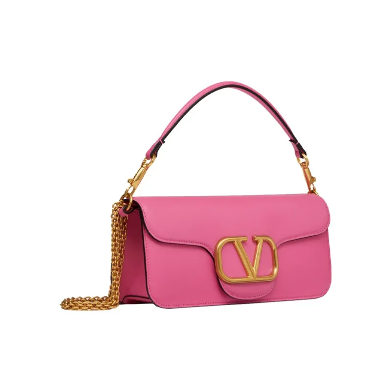 Valentino Locò Calfskin Baguette Bag Crossbody Bags Handbags Small Size Women's Pink-1