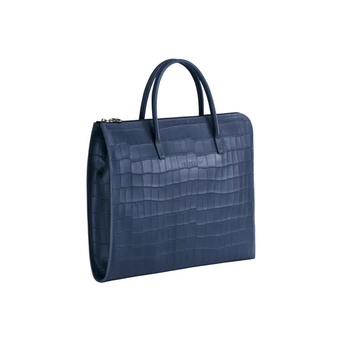 LONGCHAMP Croco Block Large Cow Leather Portable Briefcases Small Size Men's Blue-1