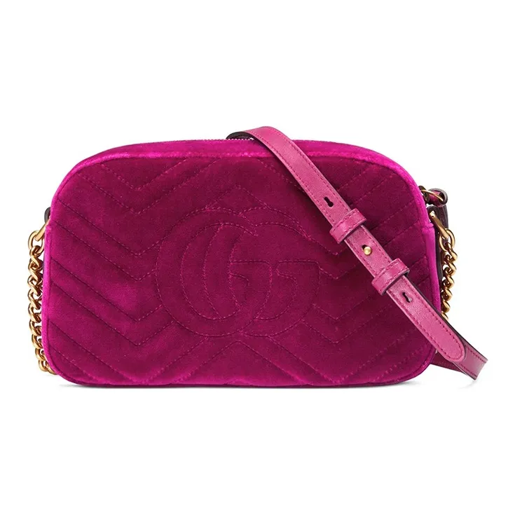 GUCCI Velvet Camera Bag Shoulder Bag Crossbody Bag Small Size Women's Fuchsia-3