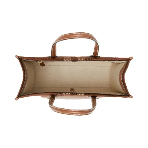 Burberry Freya Calfskin Patchwork Fabric Tote Bag Shopping Bag Shoulder Bag Handbag Small Size Women's Birch Brown-4
