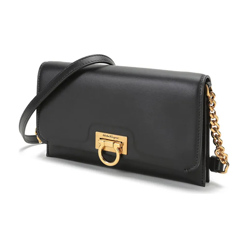 FERRAGAMO GANCINI Cow Leather Crossbody Bag, Shoulder Bag Mini Women's Black-1