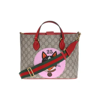 GUCCI Canvas With Leather Tote Bag Shopping Bag Handbag Shoulder Bag Crossbody Bag Regular Women's Ebony/Pink/Red