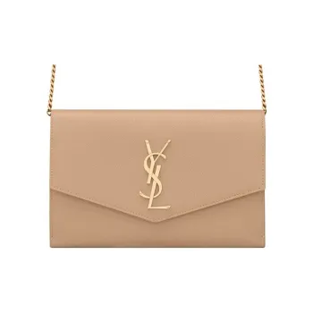 SAINT LAURENT UPTOWN Cow Leather Envelope Bag Chain Wallet Shoulder Bag Crossbody Bag Mini Women's Dark Beige