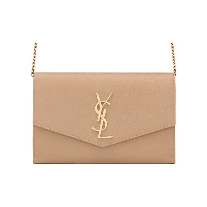 SAINT LAURENT UPTOWN Cow Leather Envelope Bag Chain Wallet Shoulder Bag Crossbody Bag Mini Women's Dark Beige-0