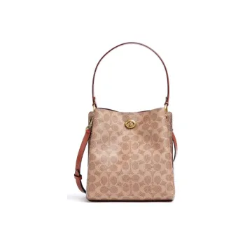 COACH Charlie Canvas With Leather Crossbody Bucket Bag, Shoulder Bag Women's Brown/Rusty
