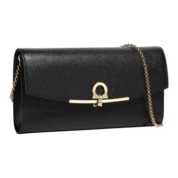 FERRAGAMO GANCINI Cow Leather Shoulder Bag Crossbody Bag Mini Women's Black