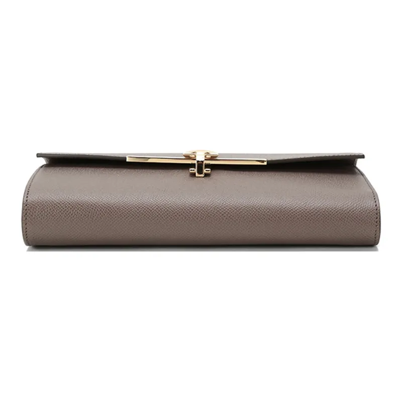 FERRAGAMO GANCINI Cow Leather Shoulder Bag, Clutch Handbag, Shoulder Bag Women's Gray Brown-4