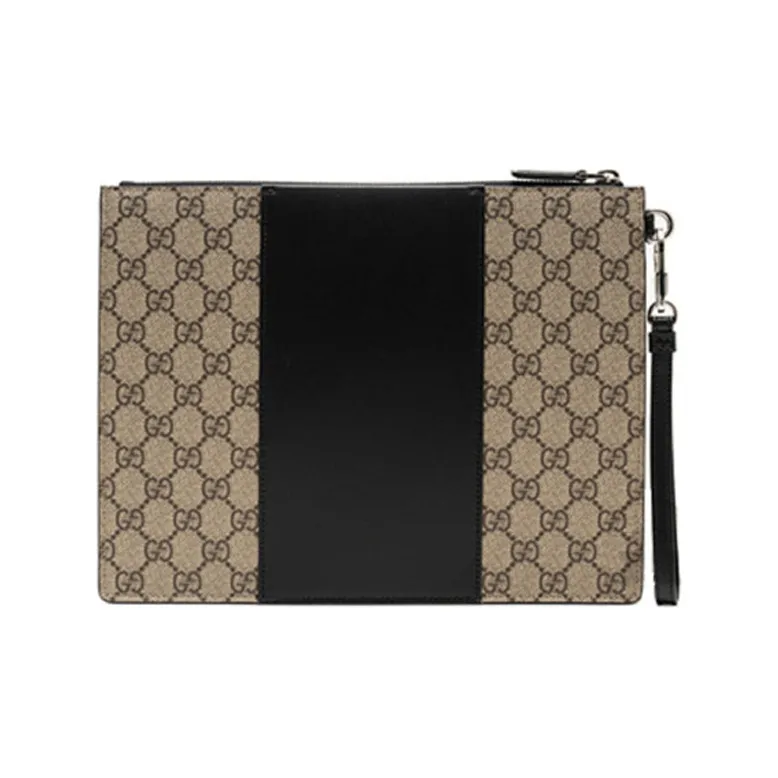 GUCCI Canvas With Leather Clutch Men's Ebony & Black-3