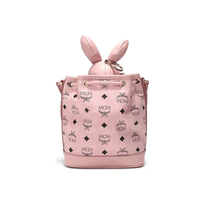 MCM Leather Bucket Bag, Crossbody Bag Women's Pink Monogram-2