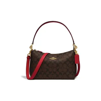 COACH Lewis Coated Canvas With Leather Portable Crossbody Bag, Shoulder Bag Medium Size Women's Dark Brown