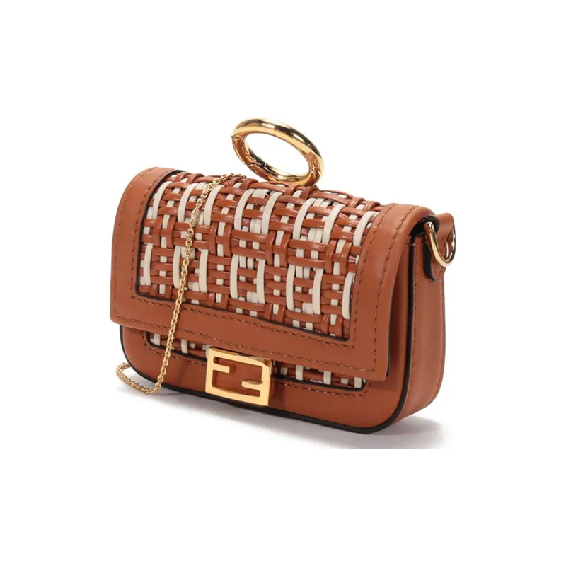 FENDI Baguette Leather Baguette Bag Coin Purses Crossbody Bag Shoulder Bag Women's Brown/White-1