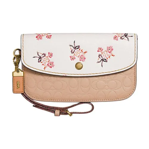 COACH Calfskin Wrist Bag Clutch Trumpets Women's Beech