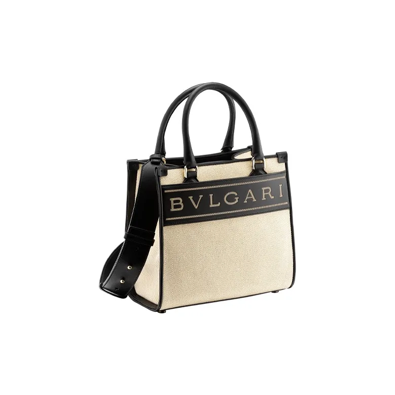 BVLGARI Bvlgari Logo Canvas Calfskin Handbag Small Size Women's Beige-1