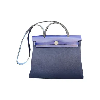 HERMES Herbag Reversible Canvas With Cow Leather Handbag Shoulder Bag Crossbody Bag Unisex Marine Blue Sapphire Blue