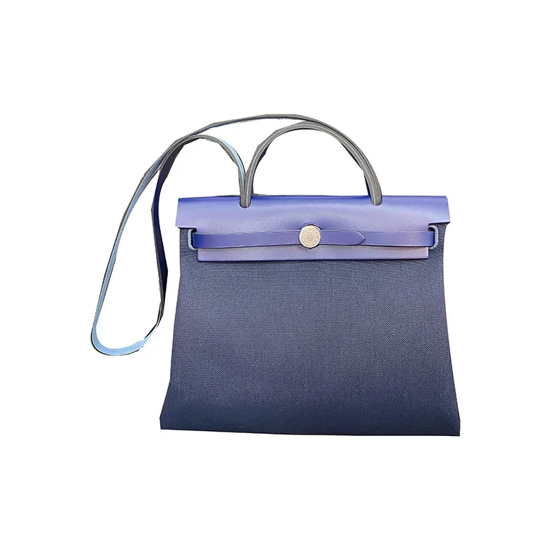 HERMES Herbag Reversible Canvas With Cow Leather Handbag Shoulder Bag Crossbody Bag Unisex Marine Blue Sapphire Blue-0