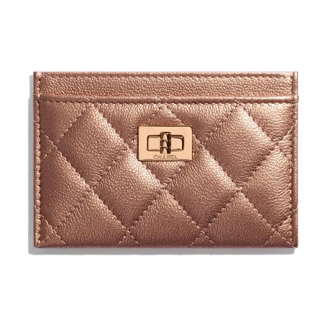 CHANEL 2.55 Cow Leather Card Holder Women's Red Copper-1