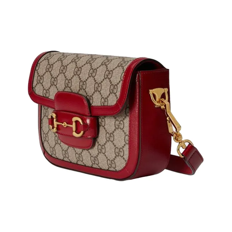 GUCCI Horsebit 1955 Canvas With Leather Saddle Bag Shoulder Bag Crossbody Bag Mini Women's Ebony/Red-2
