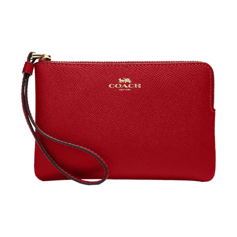 COACH Cross Grain Leather Coin Purse Wrist Bag Clutch Mini Women's Red-1