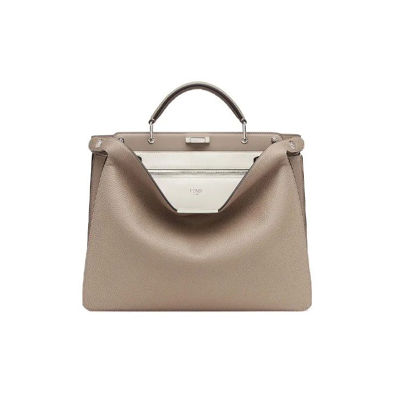 FENDI Peekaboo ISeeU Leather Tote, Shoulder Bag, Crossbody Bag, Handbag Medium Size Men's Beige-0