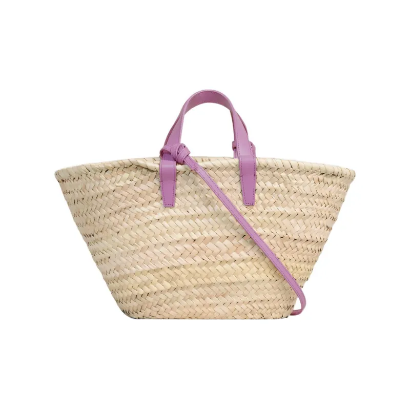 CELINE Cow Leather Large Tote Raffia Woven Cow Leather Binding Basket Bag Shoulder Bag Crossbody Bag Women's Ecru-2