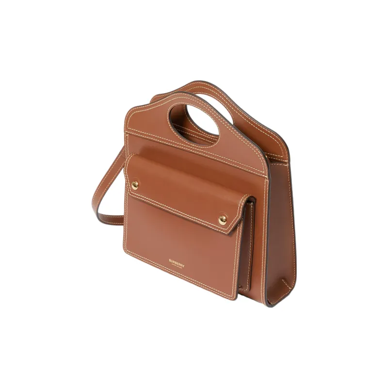 Burberry Pocket Bag Leather Tote Bag Shopping Bag Shoulder Bag Crossbody Bag Handbag Medium Size Women's Brown-2