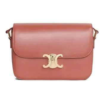 CELINE Triomphe Shiny Cow Leather Shoulder Bag Handbag Shoulder Bag Crossbody Bag Medium Size Women's Terracotta