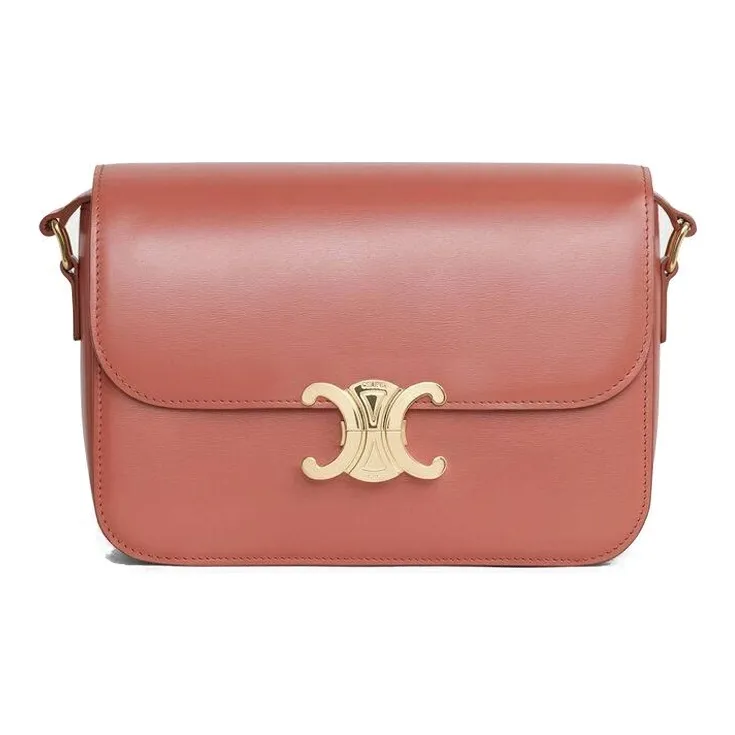 CELINE Triomphe Shiny Cow Leather Shoulder Bag Handbag Shoulder Bag Crossbody Bag Medium Size Women's Terracotta-0