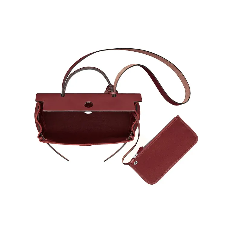 HERMES Herbag Zip Canvas With Leather Handbag Shoulder Bag Crossbody Bag Women's Burgundy-3