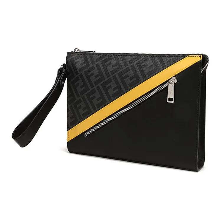 FENDI Fabric With Leather Clutch Regular Men's Gray Black-1