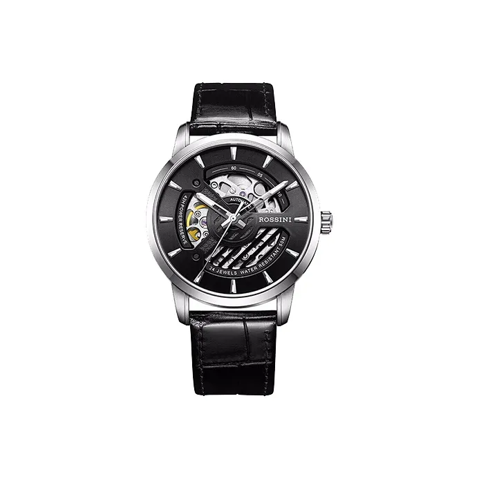 ROSSINI Image Collection Automatic Mechanical Movement Genuine Leather Strap Watch Men's Watches Black Dial-0