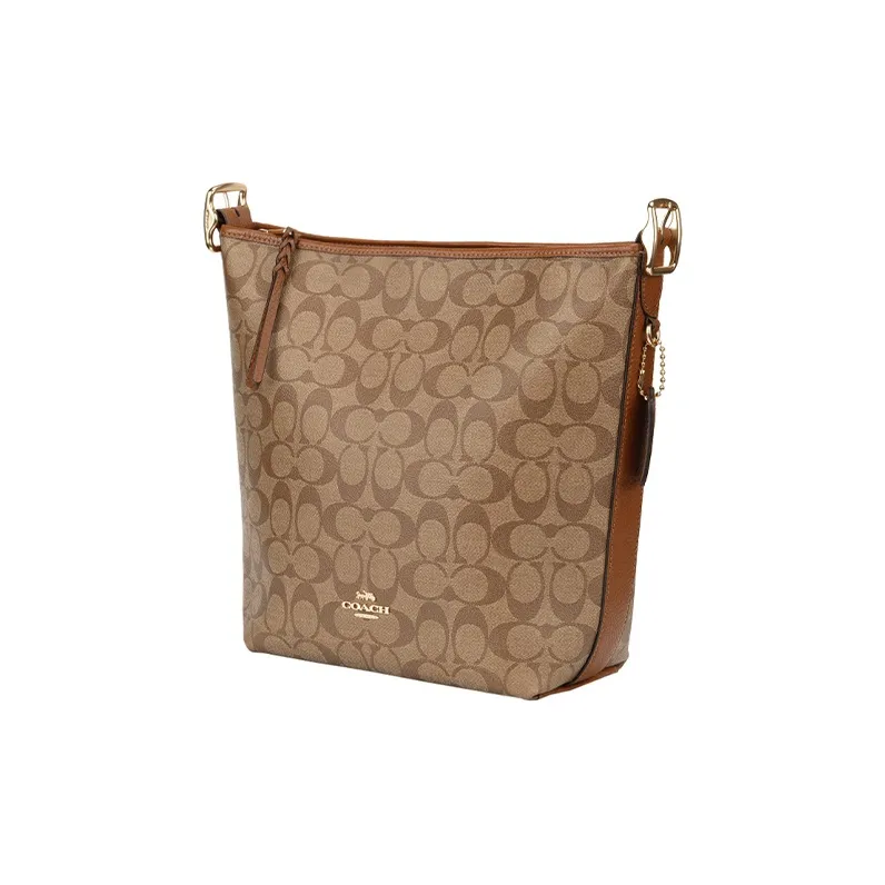 COACH Leather Shoulder Bag Women's Khaki Multicolor-1