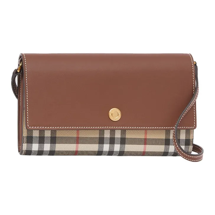 Burberry Vintage Leather, Textile Wallet, Shoulder Bag, Crossbody Bag Women's Beige/Brown-1