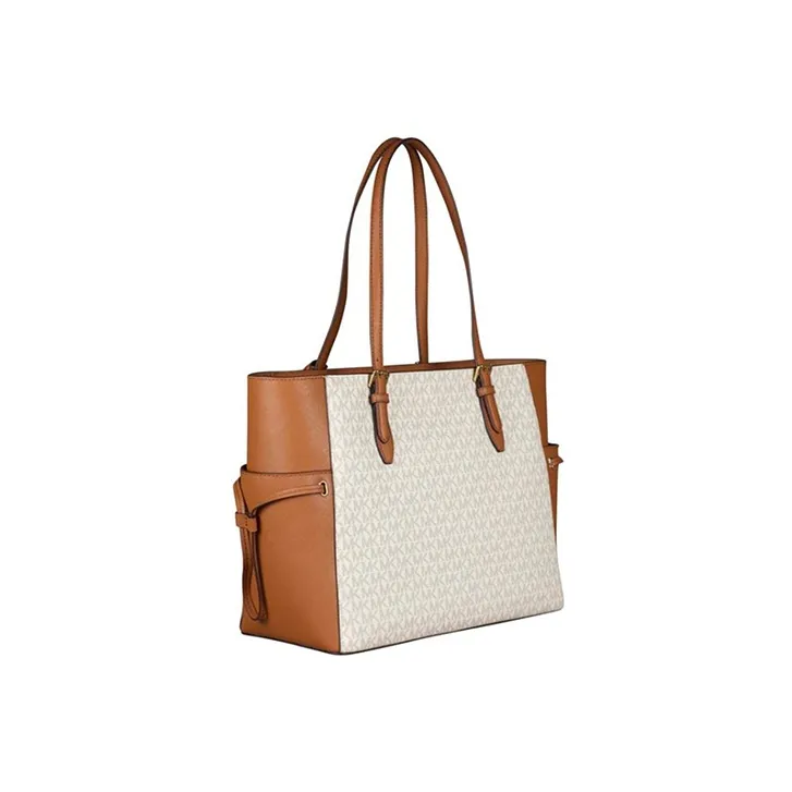 MICHAEL KORS MK Gilly Leather Handbag, Tote Bag, Shoulder Bag Women's Vanilla White-1