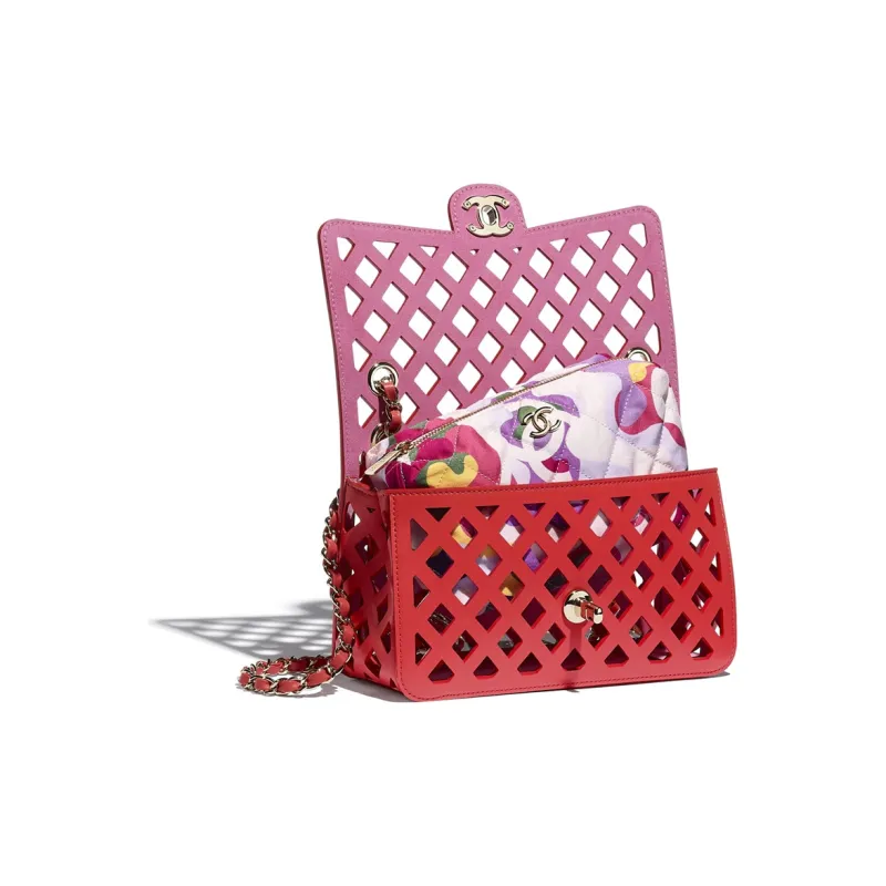 CHANEL Classic Flap CF Calfskin & Fabric & Metal Crossbody Bag, Shoulder Bag Women's Red-3