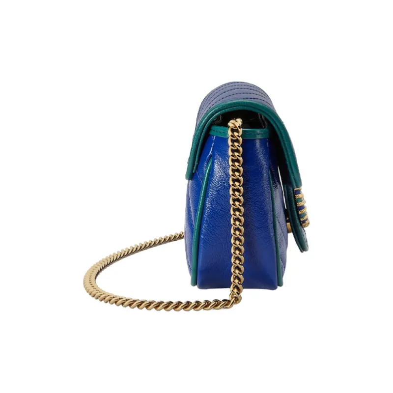 GUCCI GG Marmont Leather Chain Shoulder Bag Crossbody Bag Extra Mini Women's Blue/Sapphire Green-3