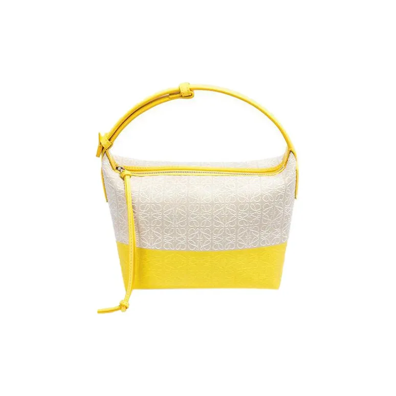 LOEWE Cubi Canvas Cow Leather Base Lunch Box Bag Shoulder Bag Handbag Small Size Women's Lemon-0