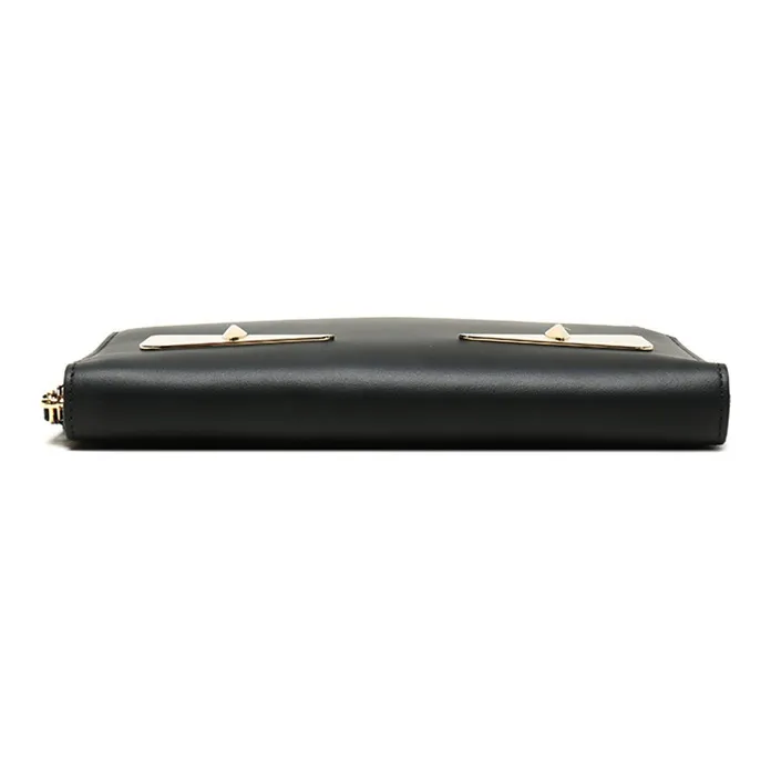 FENDI Cow Leather Clutches Wallets Unisex Black-4