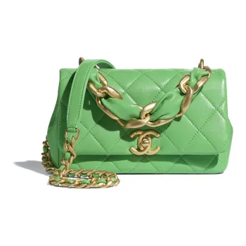 CHANEL 19Bag Smooth Sheepskin & Metal Handbag, Shoulder Bag, Crossbody Bag Trumpets Women's Green