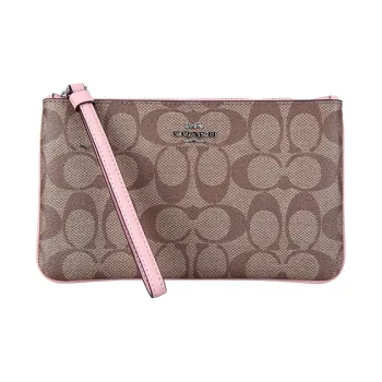 COACH Wristlet Canvas Clutch Small Size Women's Cherry Blossom Pink & Brown Monogram
