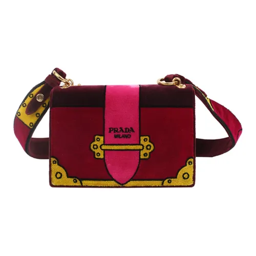 PRADA Velour Shoulder Bag Crossbody Bag Regular Women's Red