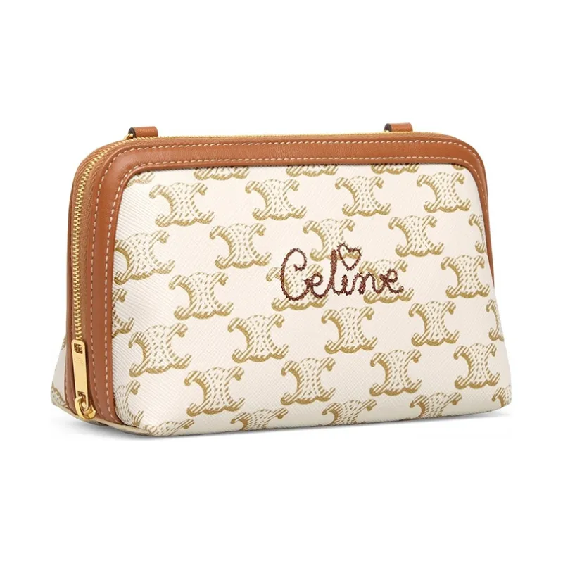 CELINE Leather Shoulder Bag Crossbody Bag Mini Women's White-1