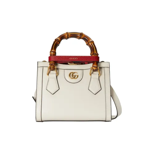 GUCCI Diana Leather Tote Bag, Shopping Bag, Handbag Mini Women's Ecru