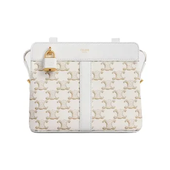 CELINE Triomphe Canvas Cow Leather Crossbody Bag Women's White