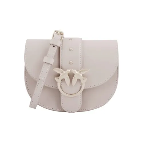 PINKO GO-ROUND Cow Leather Swift Bag Shoulder Bag Crossbody Bag Small Size Women's Gray