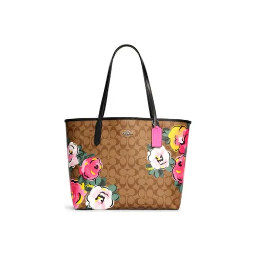 coach under Canvas With Leather Shoulder Bag Women's Brown
