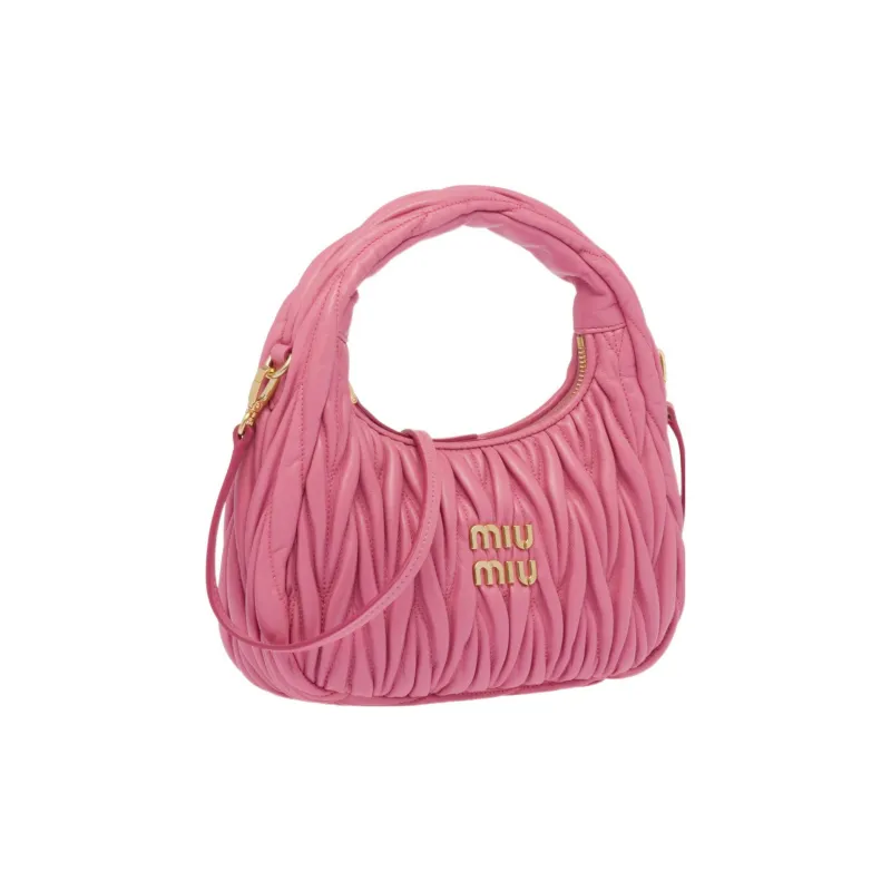 MIU MIU Wander Series Soft Sheep Leather Hobo Shoulder Bag Regular Women's Begonia Pink-1