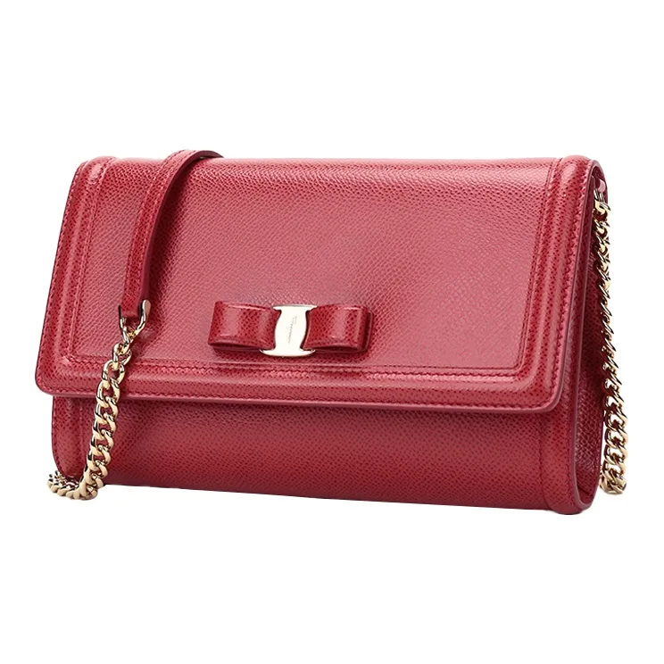 FERRAGAMO Cow Leather Bowknot Bag, Portable Crossbody Bag, Shoulder Bag Women's Red-1
