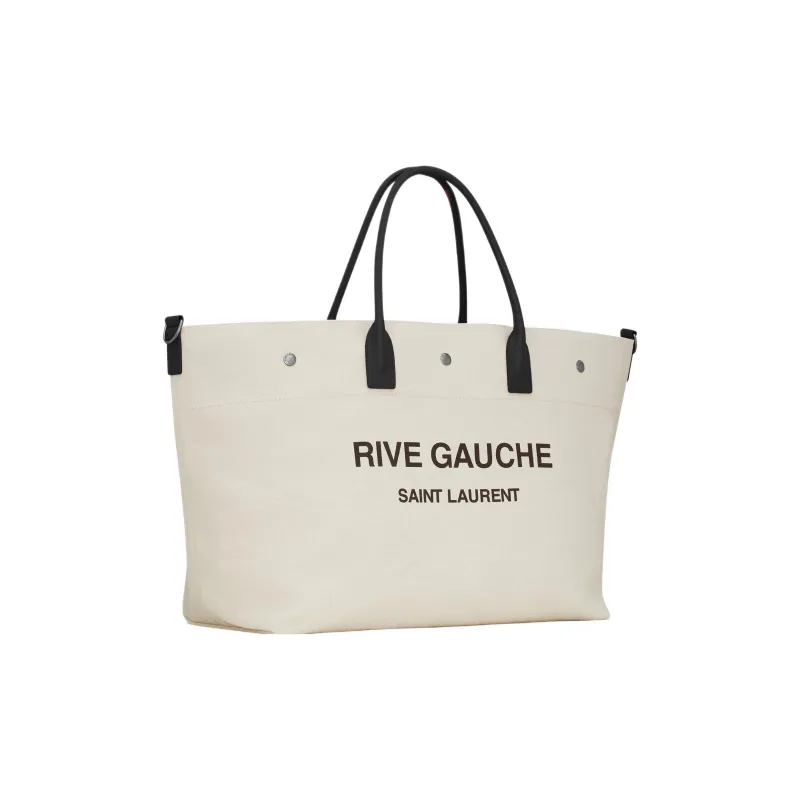 SAINT LAURENT Rive Gauche Canvas Tote Bag, Shopping Bag, Handbag Extra Large Women's Taupe/Black-2